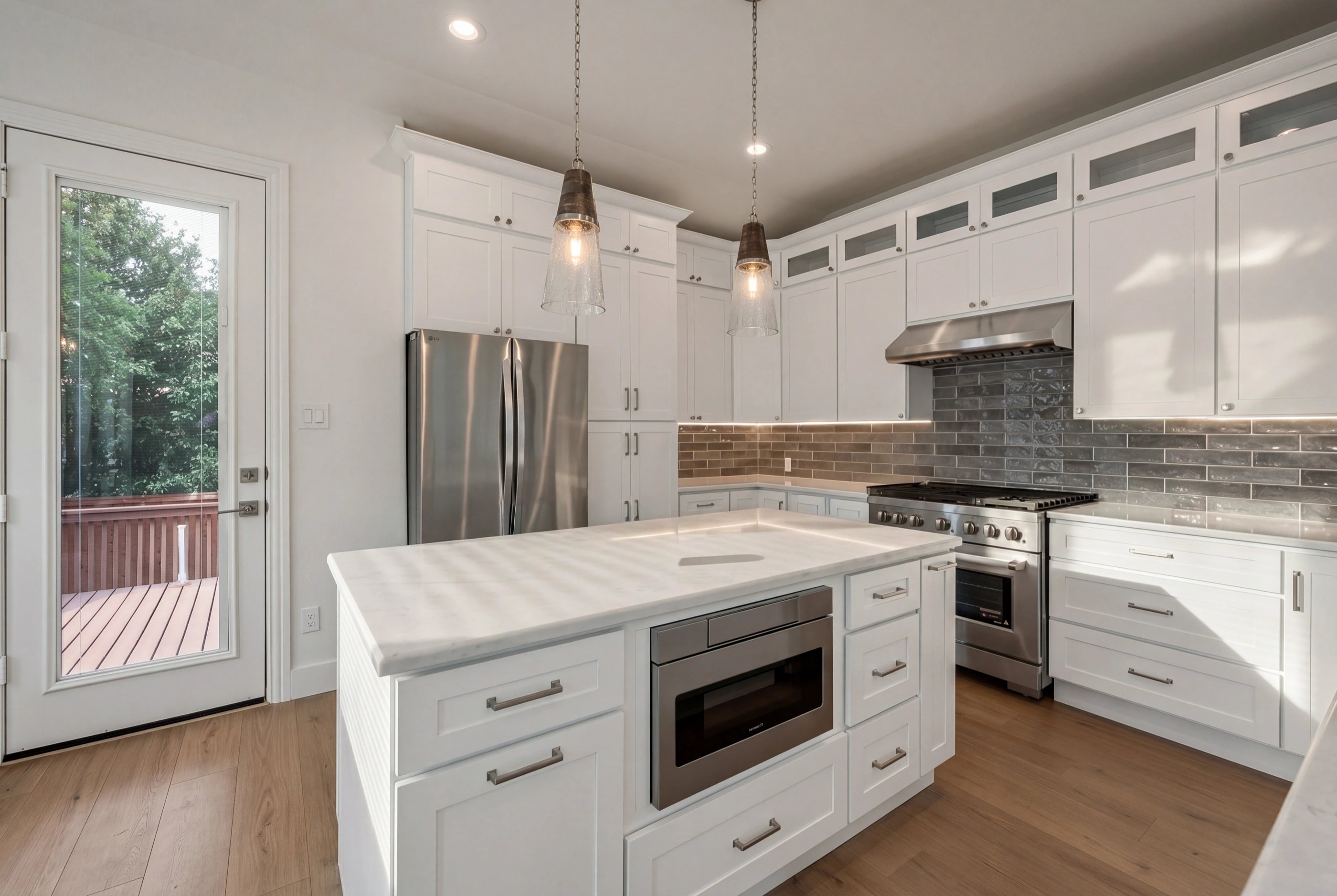 Kitchen island with microwave