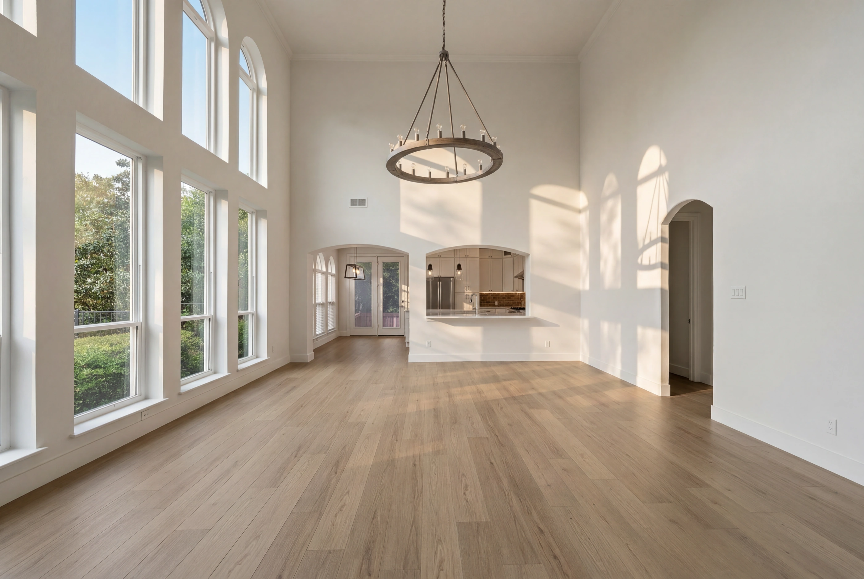 Living room with vaulted ceilings